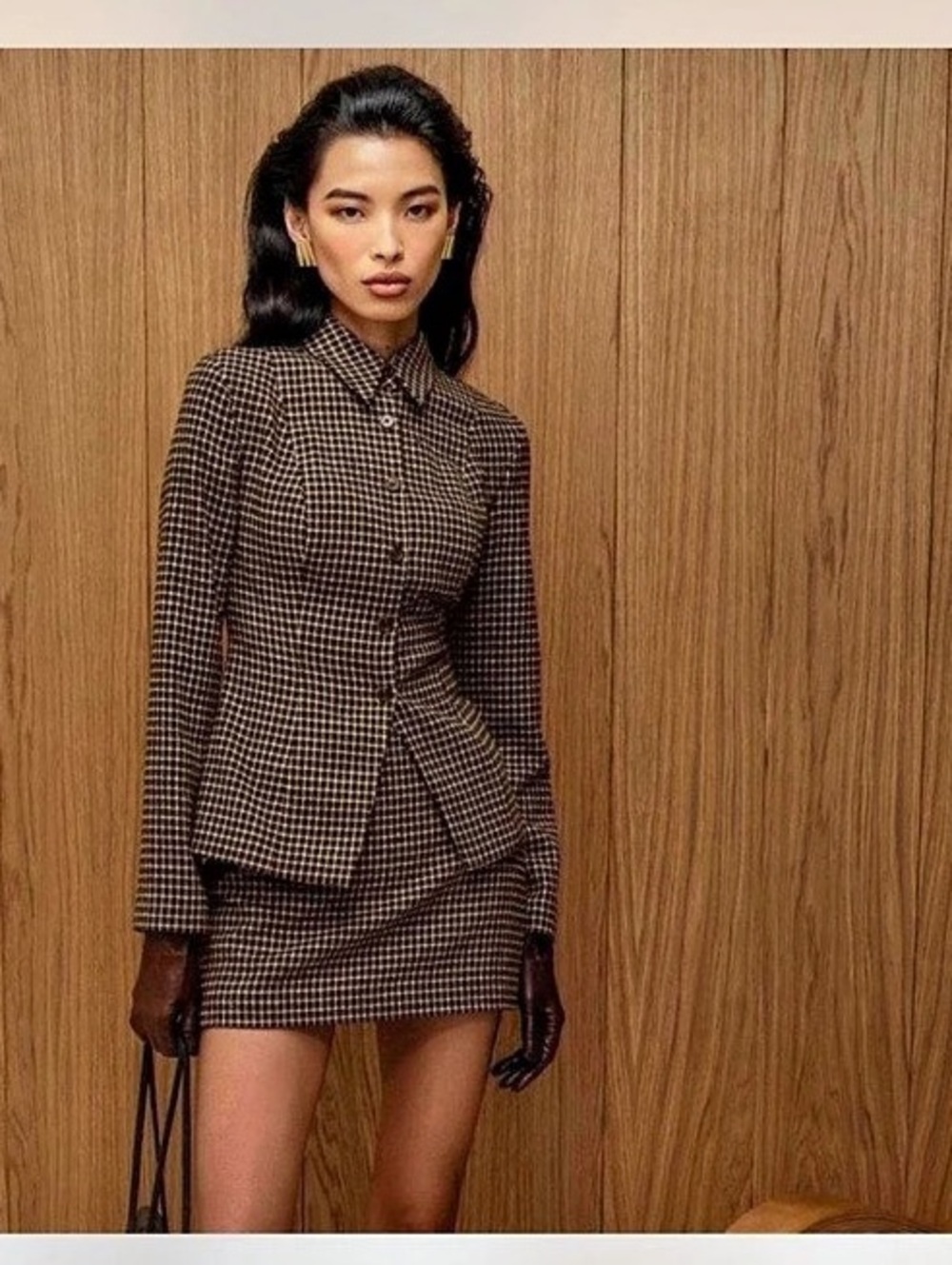 NWOT Houndstooth Mini Dress in Brown & White size 6
